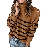 Kinghua Striped Sweater for Women Spring Fall Long Sleeve Turtleneck Ribbed Loose Fit Color Block Pullover Knit Tops