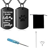 Personalized Pet Urn Necklaces for Dog Cat Ashes Memorial Dog Ashes Necklace Pawprint Cremation Jewelry Pet Keepsake Necklace with Box and Tools (Black)