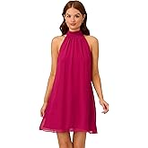 Adrianna Papell Womens Mockneck Chiffon Jersey Dress