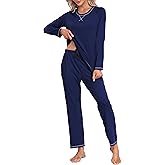 MoFiz Women's Pajamas Sets Long Sleeve Sleepwear 2 Piece Pjs Lightweight Lounge Set with Pockets