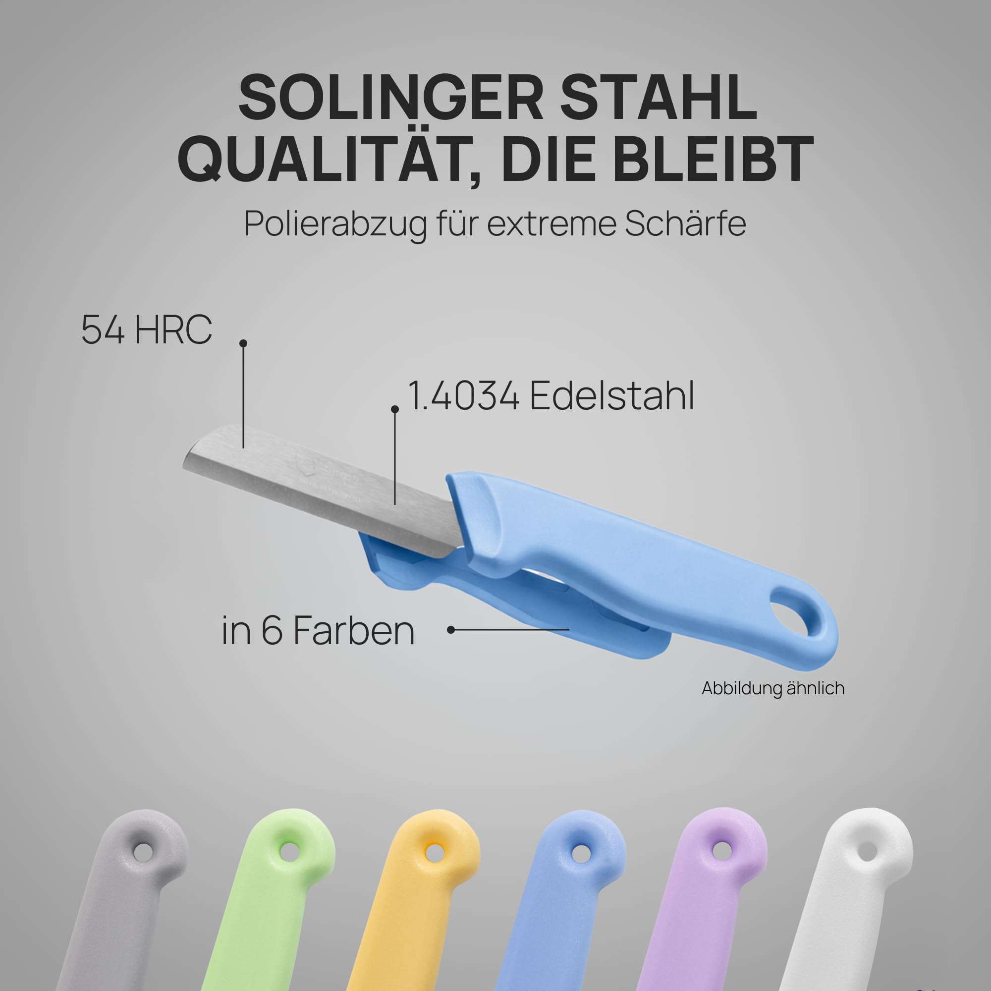 Schwertkrone® Schälmesser 6er Set [MADE IN SOLINGEN - GERMANY] - Gemüsemesser Obstmesser - Küchenmesser klein scharf - Schneidemesser Kartoffelschälmesser - Allzweckmesser (6x bunt - 6cm Klinge) 4