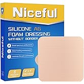 Niceful Silver Silicone Adhesive Foam Dressing Without Border, 4"×4" Ag Sterile Highly Absorbent Wound Dressing, 5 Count