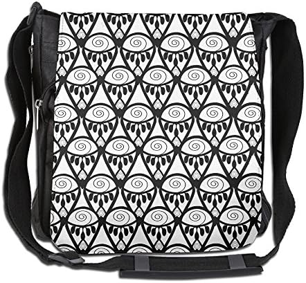 Black White Henna Muster Messenger Bag With Adjustable Shoulder Strap Unisex Zip-top Wide Mouth Open Tool Tote Anti-Theft Design 26 X 30 X 16 Cm