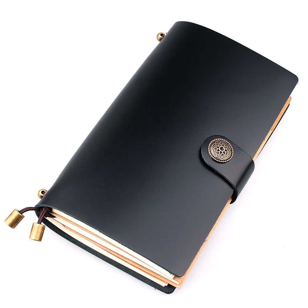AYOUYA Leather Journal Writing Notebook Refillable Travellar Notebook Leather Notebook Paper Handmade Genuine Leather Writing Journal Diary 6.5 x 4 Inches, Perfect Gift for Art Sketchbook (black)