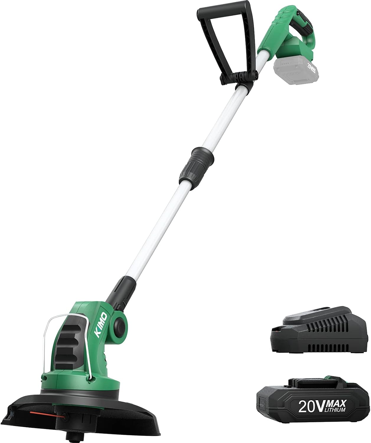 KIMO Weed Wacker, 20V Cordless String Trimmer/Edger w/ 2.0Ah Lithium-ion Battery & Charger, Telescopic Rod, 10
