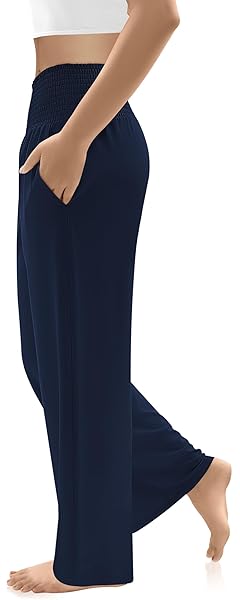 DACESLON WOMEN’S PLUS SIZE COMFY YOGA PANTS 2XL HIGH WAISTED CASUAL LOOSE FIT STRETCH LOUNGE PJS PAJAMAS FLOWY PANTS WITH POCKETS(NAVY,XXL)