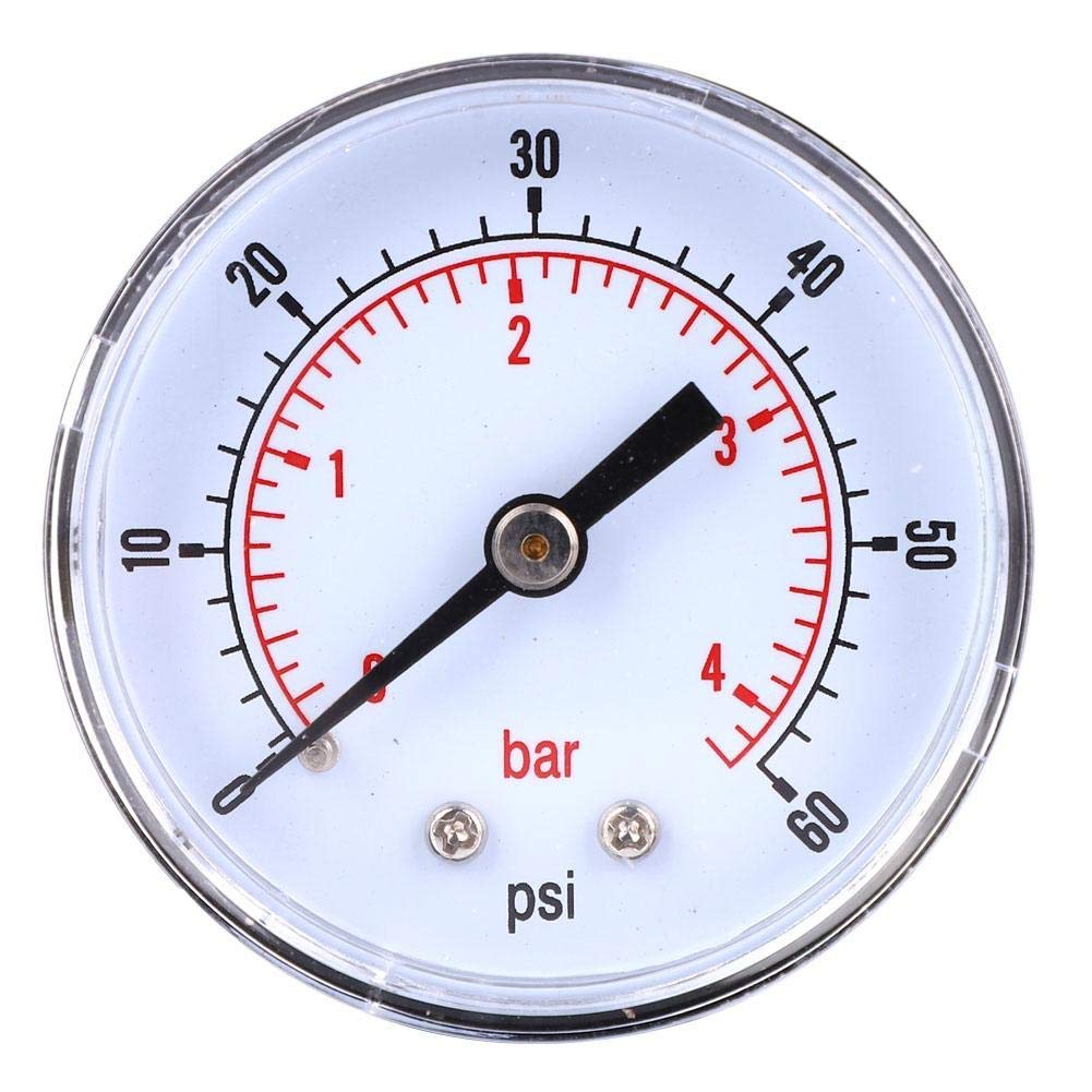 Stainless Steel Pressure Gauge 50mm 1/8 BSPT Back Mount Water Oil Air Gas Pressure Indicator For Hydraulic Systems (0-60psi 0-4bar)