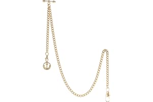 TREEWETO Men's Albert Chain Pocket Watch Curb Link Key Chain 2 Hooks with Antique Anchor Pendant Design Charm Fob T Bar