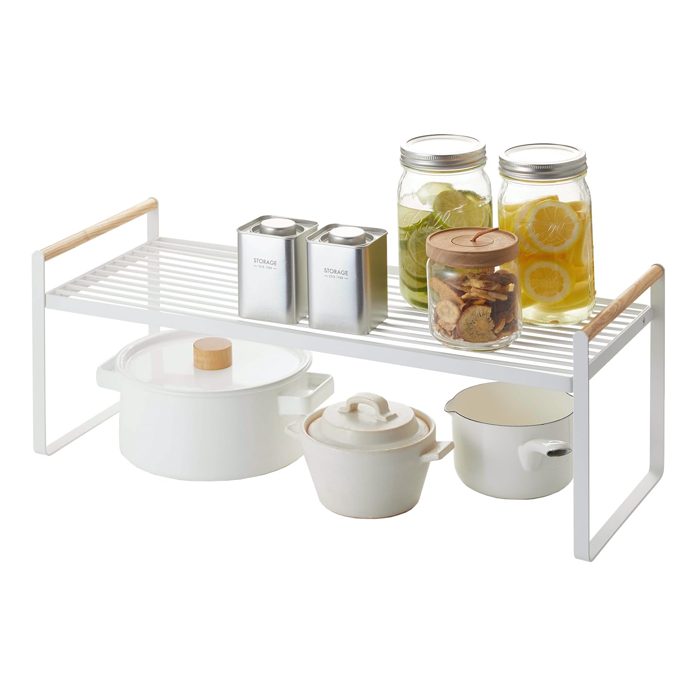 Yamazaki 3803 Storage Shelf, Steel/Wood, White, one size