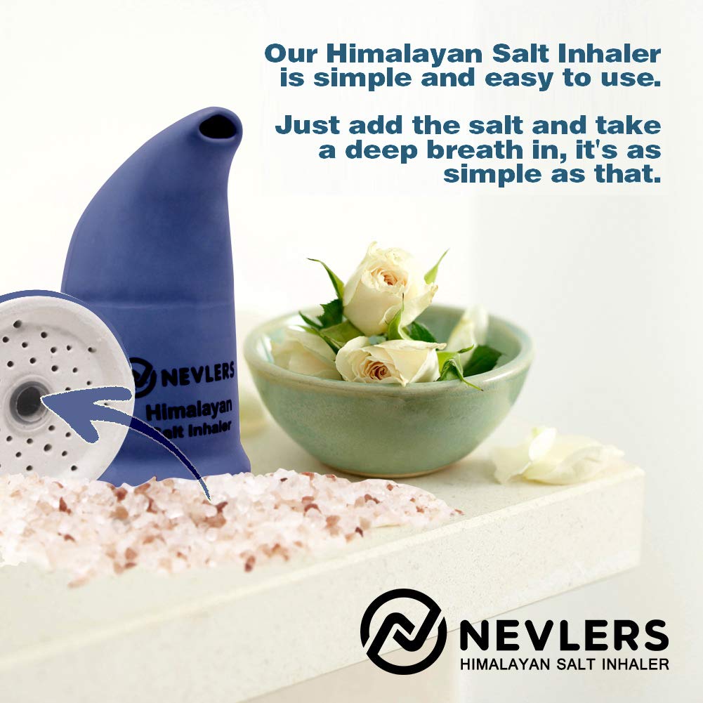 Nevlers Himalayan Salt Inhaler w/ 6 Oz Coarse Organic Himalayan Pink Salt |Cobalt Blue Ceramic Portable Salt Inhalers for Natural Asthma Relief |Homeopathic Inhalers for Breathing Problems for Adults