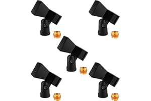 5 Core Mic Clip Holders – 5 Pack Adjustable Microphone Stand Mounts with 5/8" Male to 3/8" Female Screw Adapters – Universal Fit for Handheld & Dynamic Mics