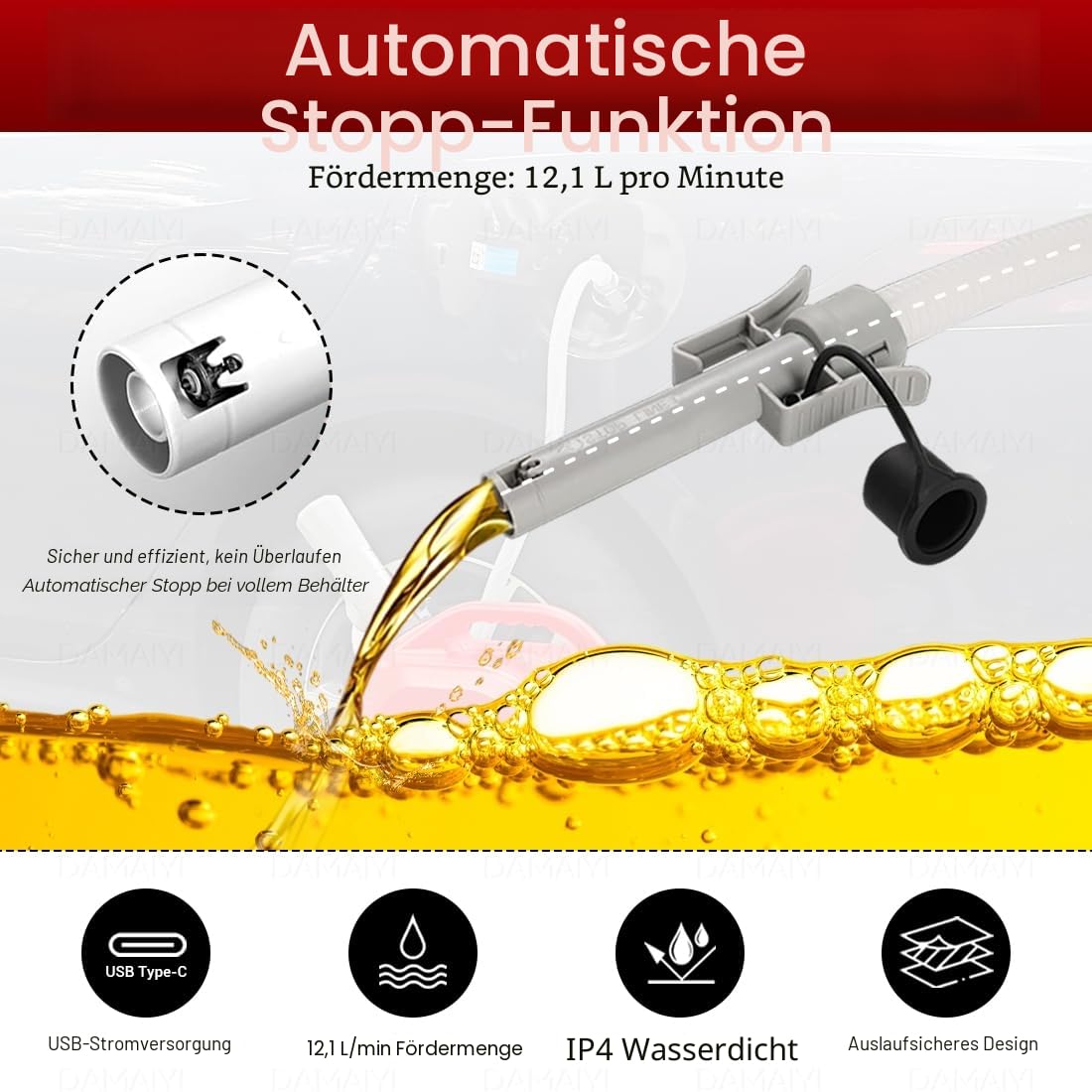 Benzinpumpe für kanister – 2026 UPGRADE 3.2 GPM, Dual-Strom (USB-C/AA), Elektrische Kraftstoff Umfüllpumpe mit Auto-Stop, Kanisterpumpe für Diesel, 51-Zoll-Schlauch mit teleskopischer Fasspumpe 3