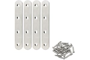 4 Pack Flat Mending Plate for Wood,ULIFESTAR Stainless Steel Straight Brackets 130mm / 5" Length 4 Screw Hole Flat Repair Fixing Wood Brace Joining Plates Connector with Fixing Screws