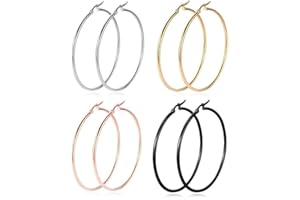 4 Pairs Hoop Earrings- Fashion Lady Women Thin Round Big Large Dangle Loop Earrings