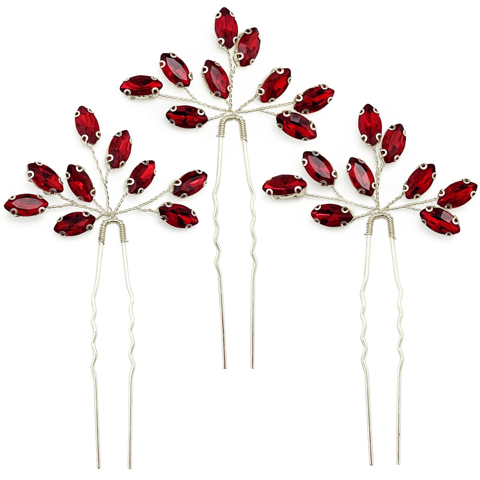 Crystal Bride Wedding Hair Pins Silver  Piece Bridal Flower Hair Accessories Red Wine Red Bridal Crystal Hair Comb and Earrings Set - Elegant  main image 2