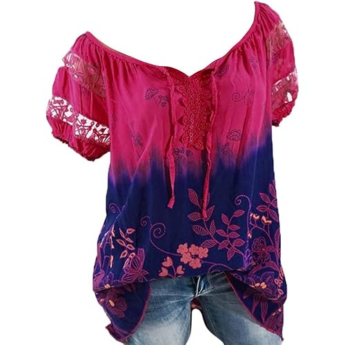 Tops for Women Summer,Blouse Shirts Floral Print V Neck Button Pocket Short Sleeve Summer Vintage Elegant Casual Tops