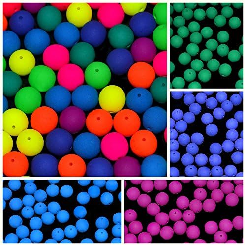 150pcs Set of Czech Glass Round Pressed Beads 8mm Estrela NEON (UV Active) 4 Dark Colors+Mix