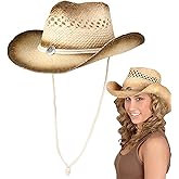 The Dreidel Company Cowboy Straw Hat, Western Vented Tea Stained Straw Cowboy Hat, 22" Adult Medium