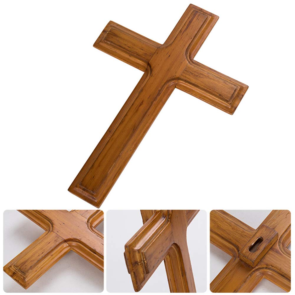 Hahhhha Wall Mounted Crosses Jesus Cross, Catholic Crucifix Jesus Christ Wooden Crosses Party Meditation, Religious Home Decor, Rustic Christian Wall Cross Great for a Man's Bedroom(Apricot)