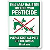SmartSign Area Treated With Pesticide Sign - Pack of 2, Keep All Pets Off The Grass Sign, 14 x 10 inch, Digitally Printed, 55 mil HDPE Plastic, Red, Green and White, Made in USA