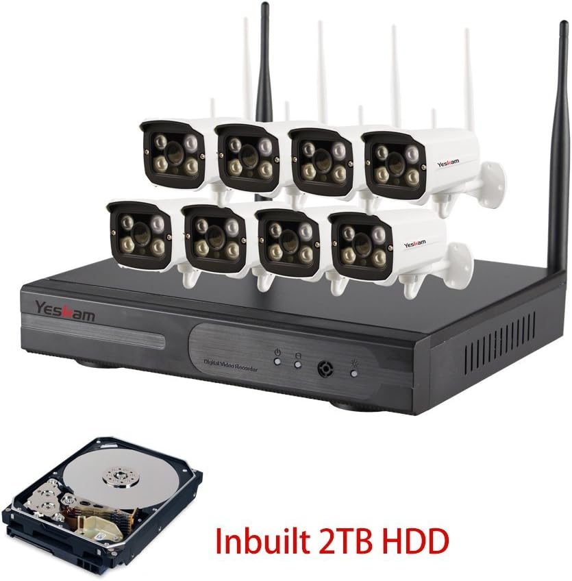 YESKAM 8 Channel Security HD Network IP NVR Kit WiFi ,8PCS Megapixel 960P Wireless Outdoor IP Camera System 100ft (30m) Night vision Support Smartphone Remote view (960P 8CH NVR KIT with 2TB)