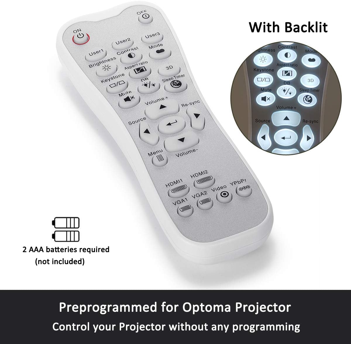AuKing Replacement Remote Control for Optoma Projector GT1080 GT1080DARBEE GT5600 HD141X HD142X HD143X HD144X HD146X DH1009 EH200ST HD26 HD27 HD27HDR HD28HDR HD29DARBEE HD39DARBEE HD50 UHD60 UHD65 - Image 4