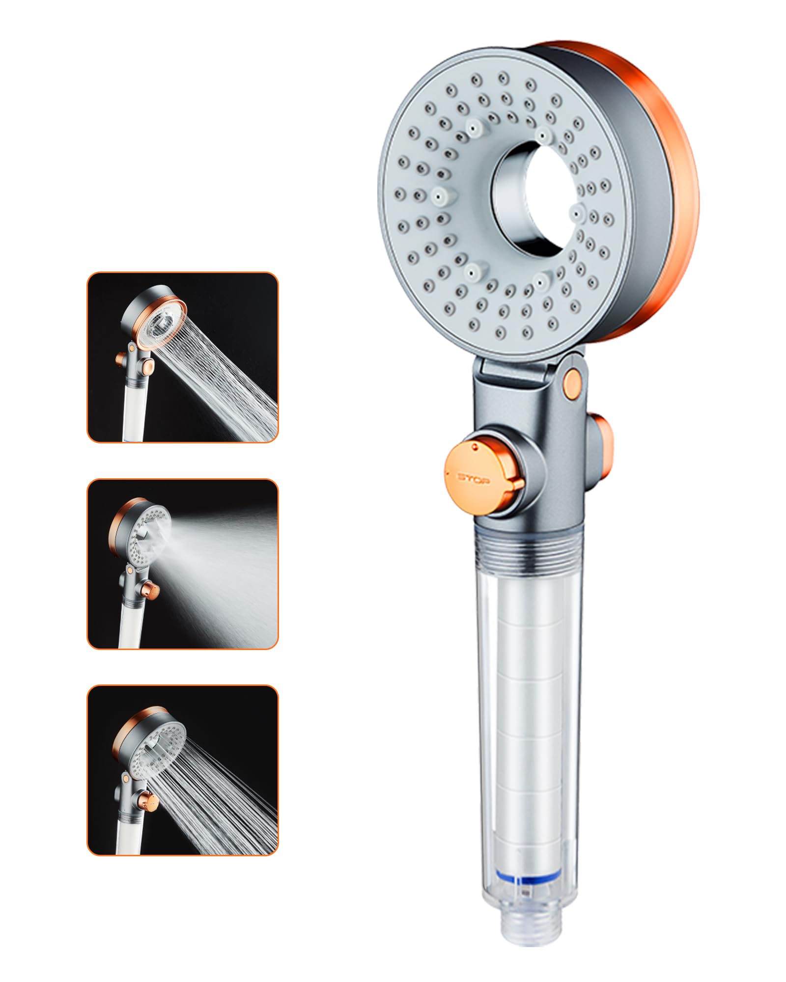 Sparduschkopf Wassersparend mit 3 Strahlarten, Druckerhöhend Handbrause mit Filter Gegen Kalk, Regendusche Duschköpfe, Duschsparkopf Wassersparend mit Stoppfunktion, SPA Brausekopf Dusche