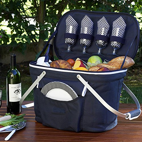 Picnic at Ascot Patented Collapsible Insulated Picnic Basket Equipped