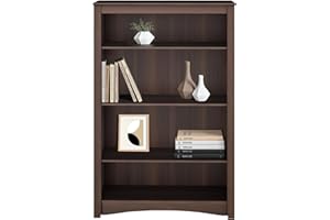 Prepac Sonoma 4-Tier Bookcase 48"H with 3 Adjustable Shelves, Espresso Storage Cabinet, Modern Display Cabinet, Bookshelf with Storage Shelves for Home Office, Living Room, Bedroom Organizer