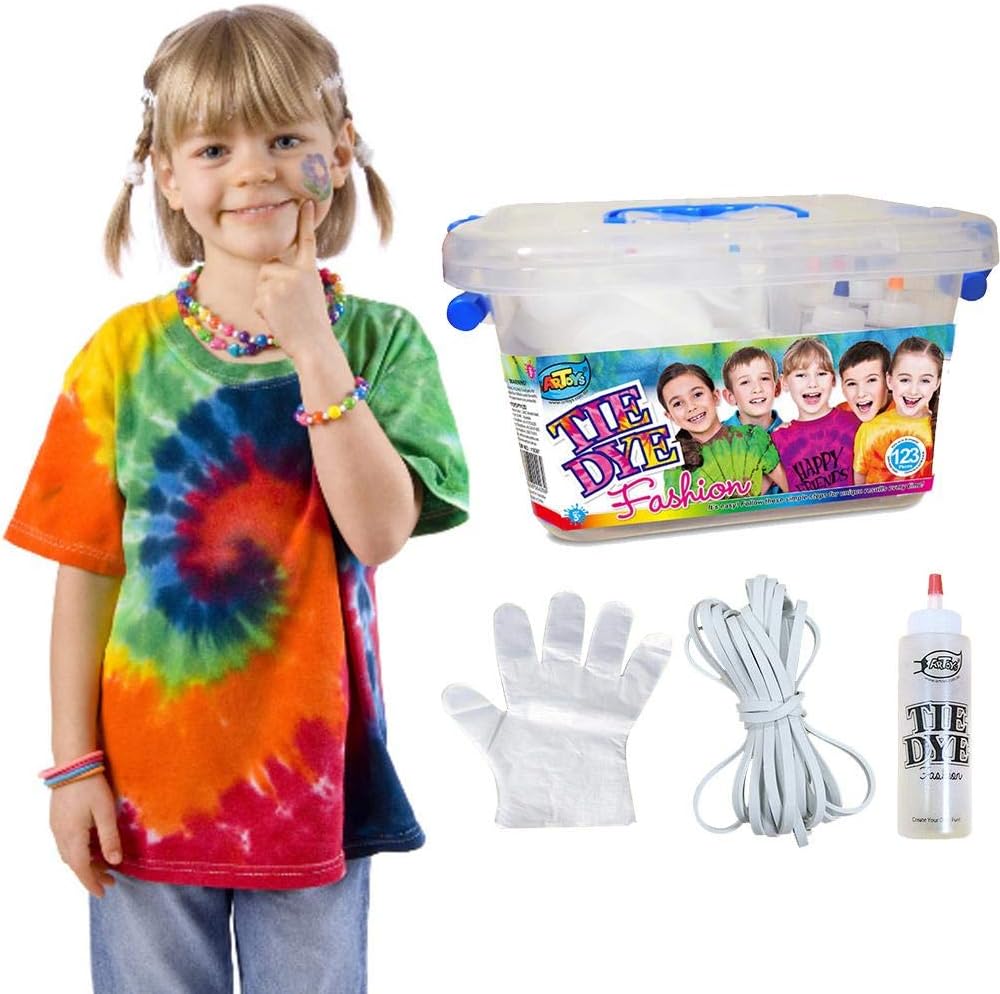 Ntribut Tie-Dye Art Kit 18 Vibrant Colours Fabric Textile Paints Permanent One-Step Tie Dye Art Set For Kids, Adults, Fashion DIY Including Rubber Bands, Plastic Gloves,Plastic Tablecloth