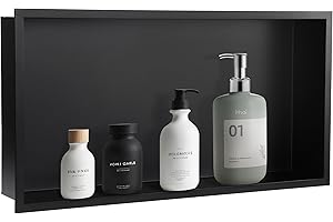 MUSCHBATH Matte Black Recessed Shower Niche (24” x 12“), No-Tile, Stainless Steel, Built-in Wall for Bathroom, Bedroom, Living Room Storage