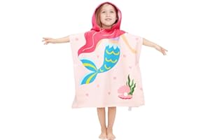 Gealaek Hooded Towel for Toddlers 0-4 Years Boys Girls Kids Bath Pool Beach Towel Soft Absorbent Beach Poncho(Mermaid)