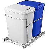 Rev-A-Shelf Double Pullout Garbage Trash Cans for Kitchen Cabinets, 35 Qt | Large Capacity Waste/ Recycling Bins, Heavy Gauge Wire Construction, with Full Extension Slides, Blue/White, RV-18KD-11RC-S
