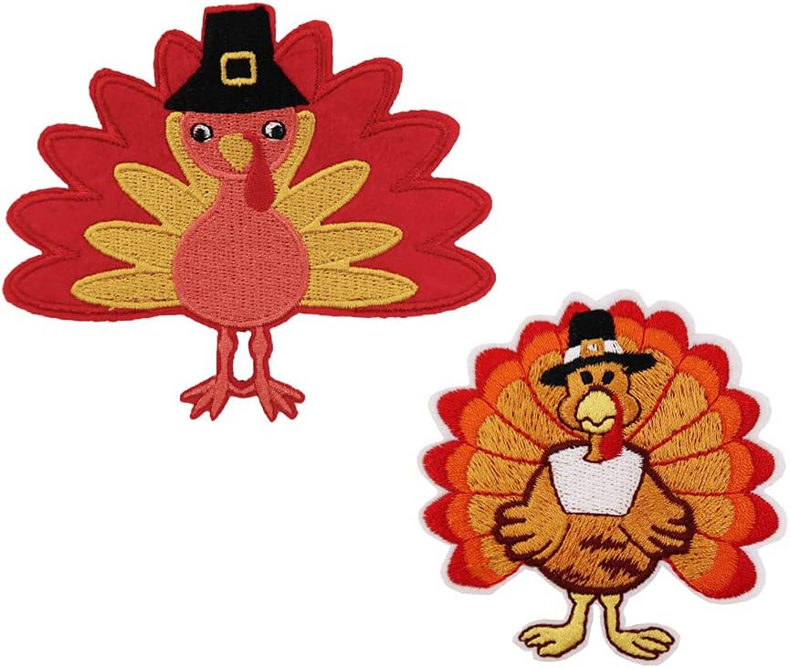 Mixed Media - Thanksgiving Turkey Embroidered Iron On Patches Thanksgiving Costume DIY…