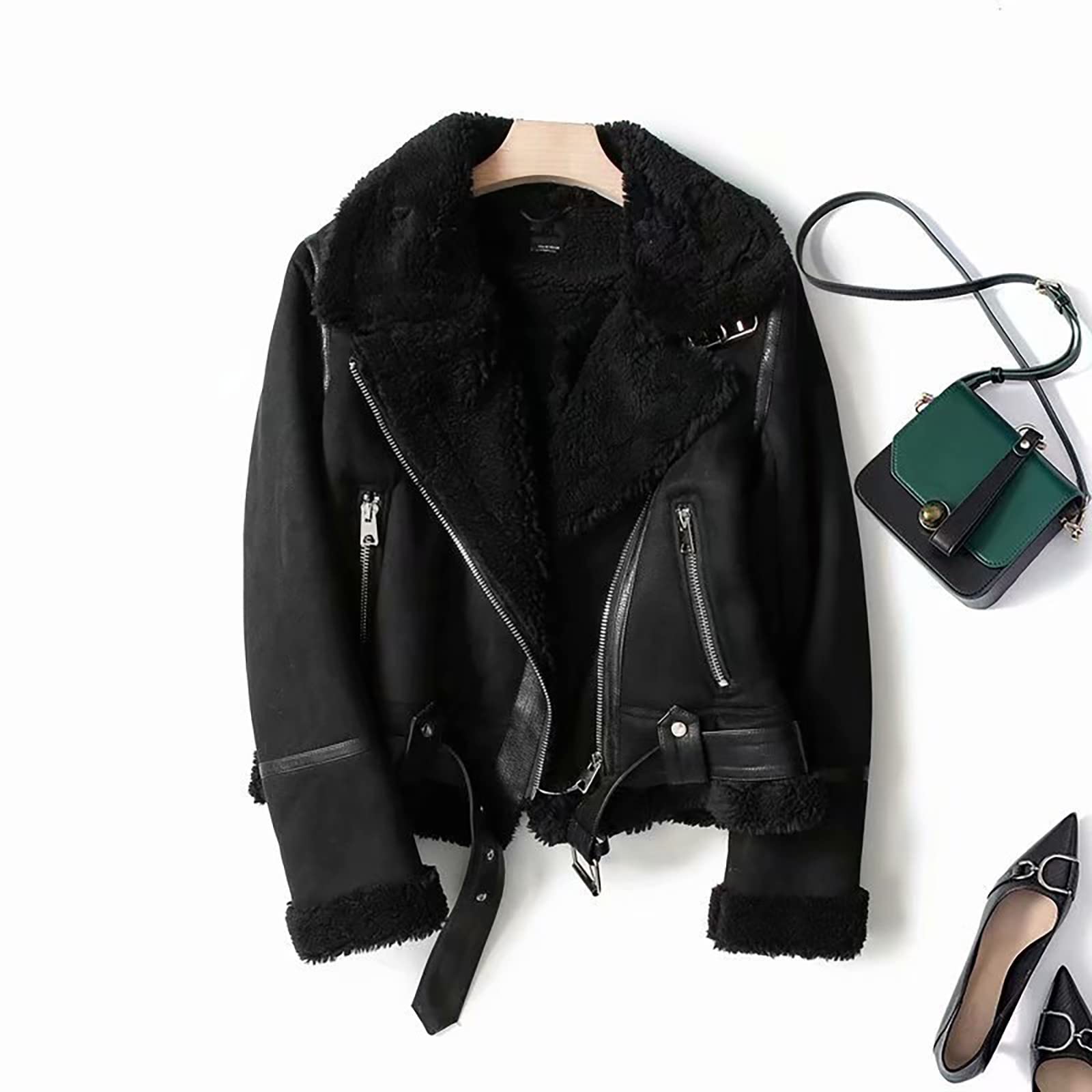 Damen Wildleder-Parka Mit Fellkragen & Fleece-Innenfutter - Lockerer Schnitt, Mit Gürtel, Warmer Wintermantel Im Vintage-Stil