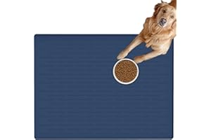 LOGIFTVE Extra Large Pet Food Mat for Dogs, 32''x24'' Waterproof Dog Feeding Mat, Non-Slip Silicone Dog Bowl Mat for Floors, Easy Clean Pet Water Mat Tray (Dark Blue)