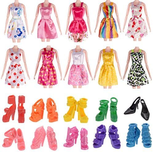 10pcs Barbie Doll Clothes Handmade Mini Short Dress Party Gown Outfits for Girl's Birthday Gift