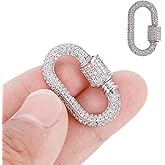 Screw Carabiner Lock Charms for Charm Necklace, Silver Oval Carabiner Lock Charms Clasps with Rhinestone - Jewelry Carabiner Charm Connector for Necklace Bracelet Jewelry Making, 1.1 x 0.66 inches