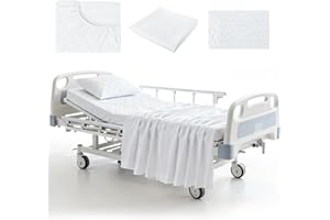 Lounsweer 3 Piece Waterproof Hospital Bed Sheet Set for Home and Hospital Use, 1 Flat 105'' x 60'', 1 Fitted 36" x 80" x 12", 1 Pillowcase 29.92'' x 19.69''(White)