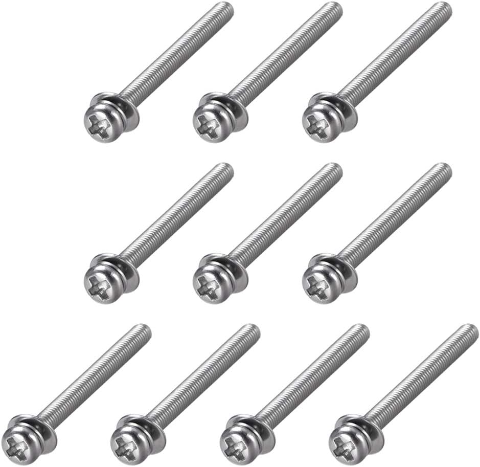 sourcing map M3 x 40mm 304 Stainless Steel Phillips Pan Head Machine Screws Bolts Combine with Spring Washer and Plain Washers 10pcs