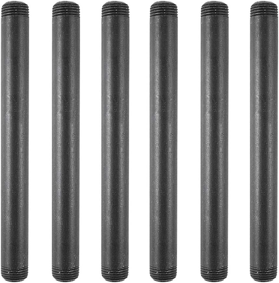 IBEUTES 6-Pack Black 1/2"X 8” Black Pipe Malleable Steel Pipe Fitting - Threaded Pipe Nipples For DIY Decor Or Industrial Vintage Style