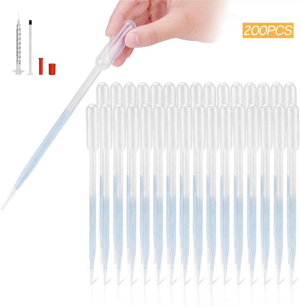 WSN Plastic Transfer Pipettes 2ml disposable calibration dropper, 0.25 scale large bulb for essential oil and scientific laboratory 200 lengths 14.5cm