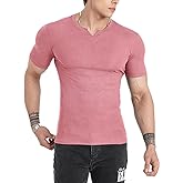 Muscle Cmdr Men's Henley Long&Short Sleeve T-Shirt Slim Fit V Neck Shirts Stretch Tee Casual Underwear Athletic Medium Weight
