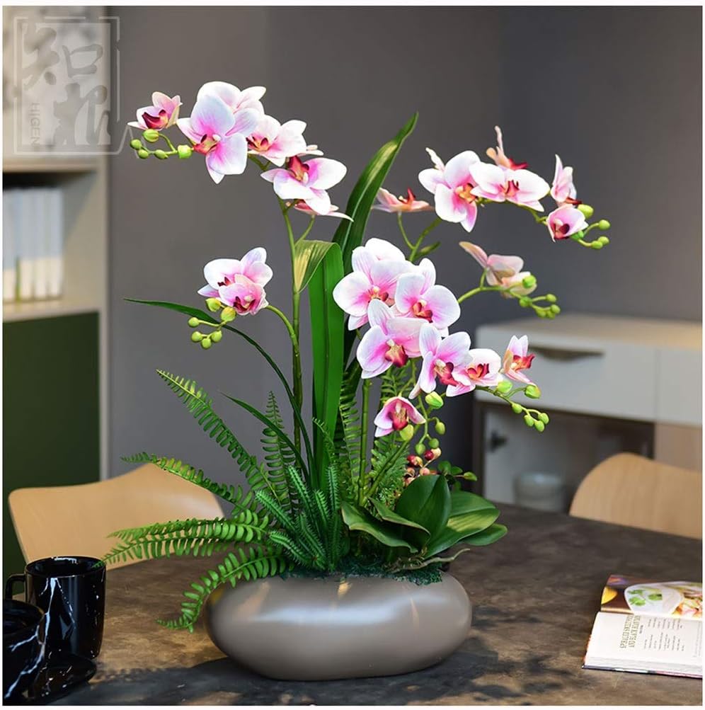RUXMY Beautifully Artificial Flowers Fake Faux Orchid Arrangement with