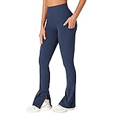 YEOREO Women Mini Flare Split Hem Leggings with Pockets Tummy Control Workout Leggings Anilnia Hidden Scrunch Gym Yoga Pants