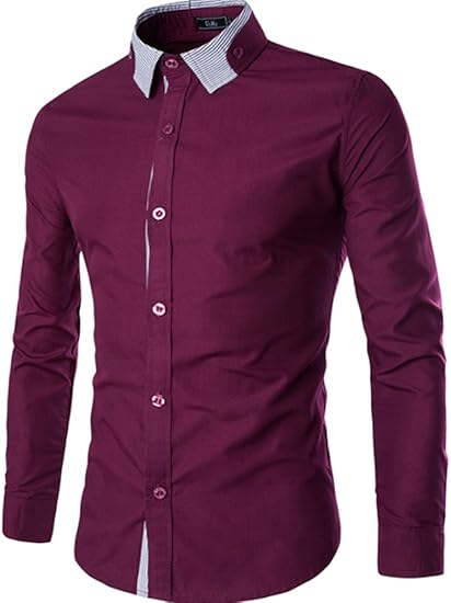 Amazon ディイン D Inn シャツ メンズ 長袖 ワイシャツ Yシャツ 無地 ブランド ボタンダウン ビジネス スリム 細身 カジュアル 春 夏 秋 ファッション ブラウス ボーダー切り替え 二層襟 通勤 シャツ 通販