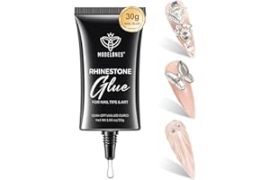 Modelones Manicure Tables Supports Growth 4-in-1 Rhinestone Glue - Super Strong for Press On Nails, Gems, Charms & Rhinestones, No Wipe Nail Art Glue, 30g Cured Needed