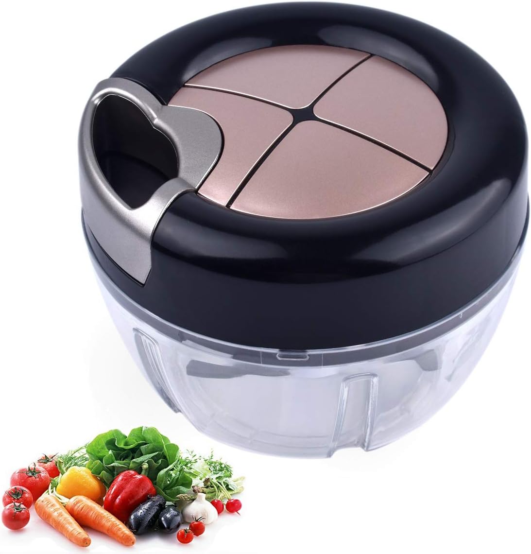 JIANFA Manual Mini Food Chopper Vegetable Chopper Mincer Blender to Chop Fruits Vegetables Nuts Herbs Onions Garlics for Salsa Salad Pesto Coleslaw Puree (Black)