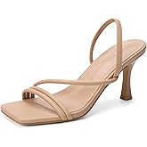 Goderci Kitten Strappy Heels for Women Square Open Toe Ankle Strap Heeled Sandals Dressy Wedding Shoes