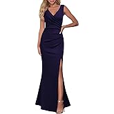 WOOSEA Women Sleeveless V Neck Split Evening Cocktail Long Dress